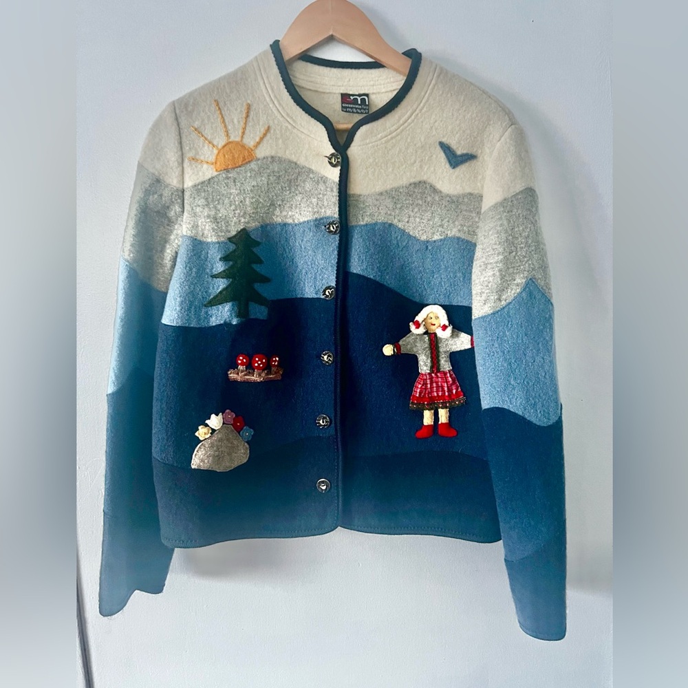 Giesswein Austrian 100% Wool Cream and Gray Cardigan